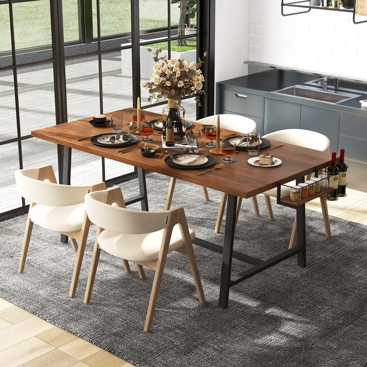 72 Inch Dining Table, Walnut, Rectangular Kitchen Table With 2-Bottle Wine Rack Dining Tables at Gallery Canada