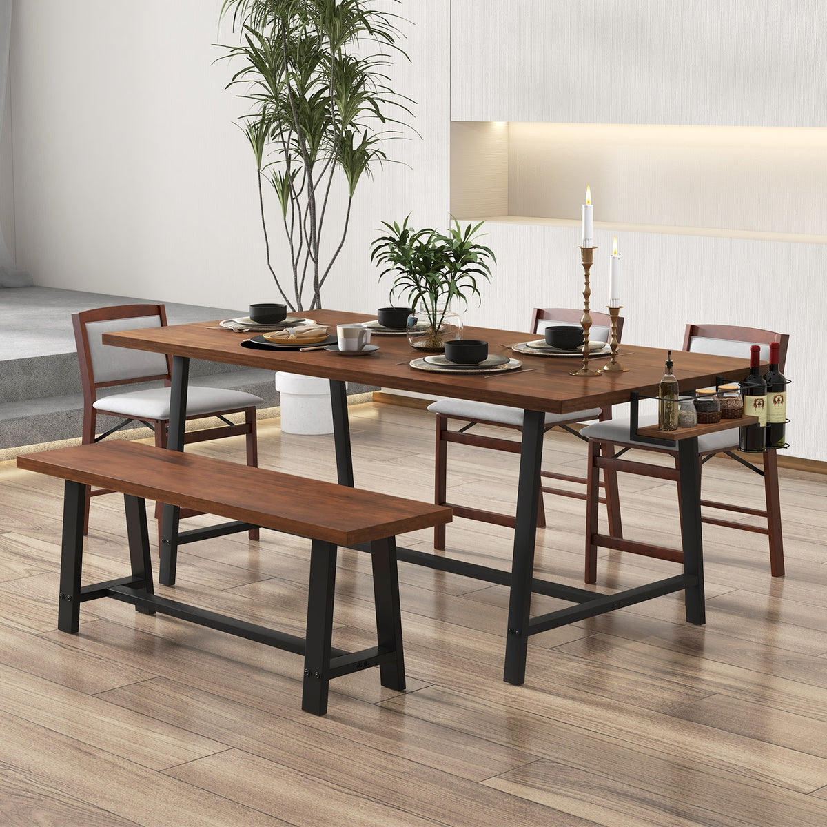 72 Inch Dining Table, Walnut, Rectangular Kitchen Table With 2-Bottle Wine Rack Dining Tables at Gallery Canada