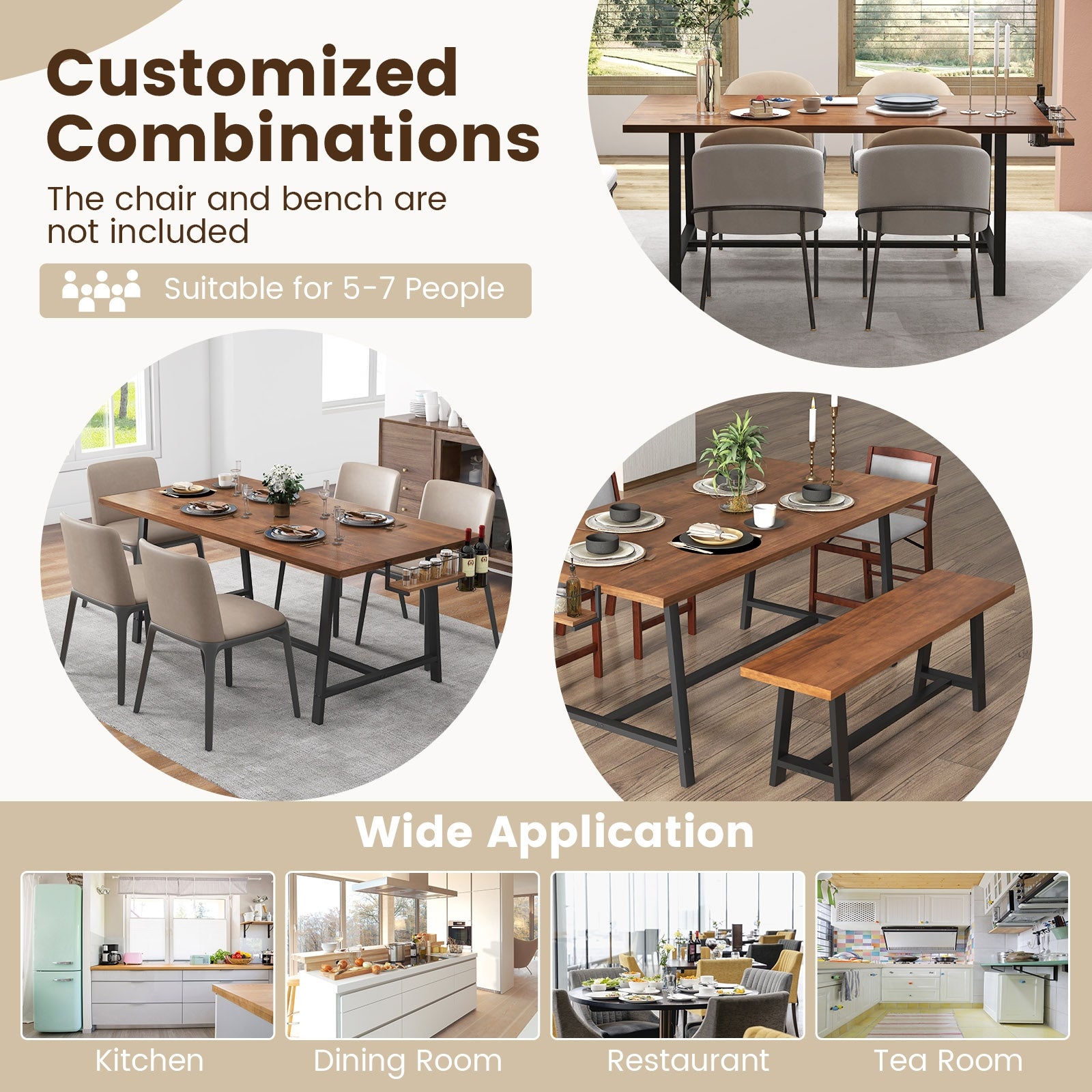 72 Inch Dining Table, Walnut, Rectangular Kitchen Table With 2-Bottle Wine Rack Dining Tables at Gallery Canada