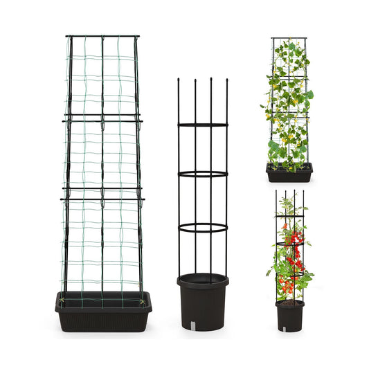 2 Pack Garden Planters With Trellis, Tomato Cage, Black Raised Garden Beds Black at Gallery Canada