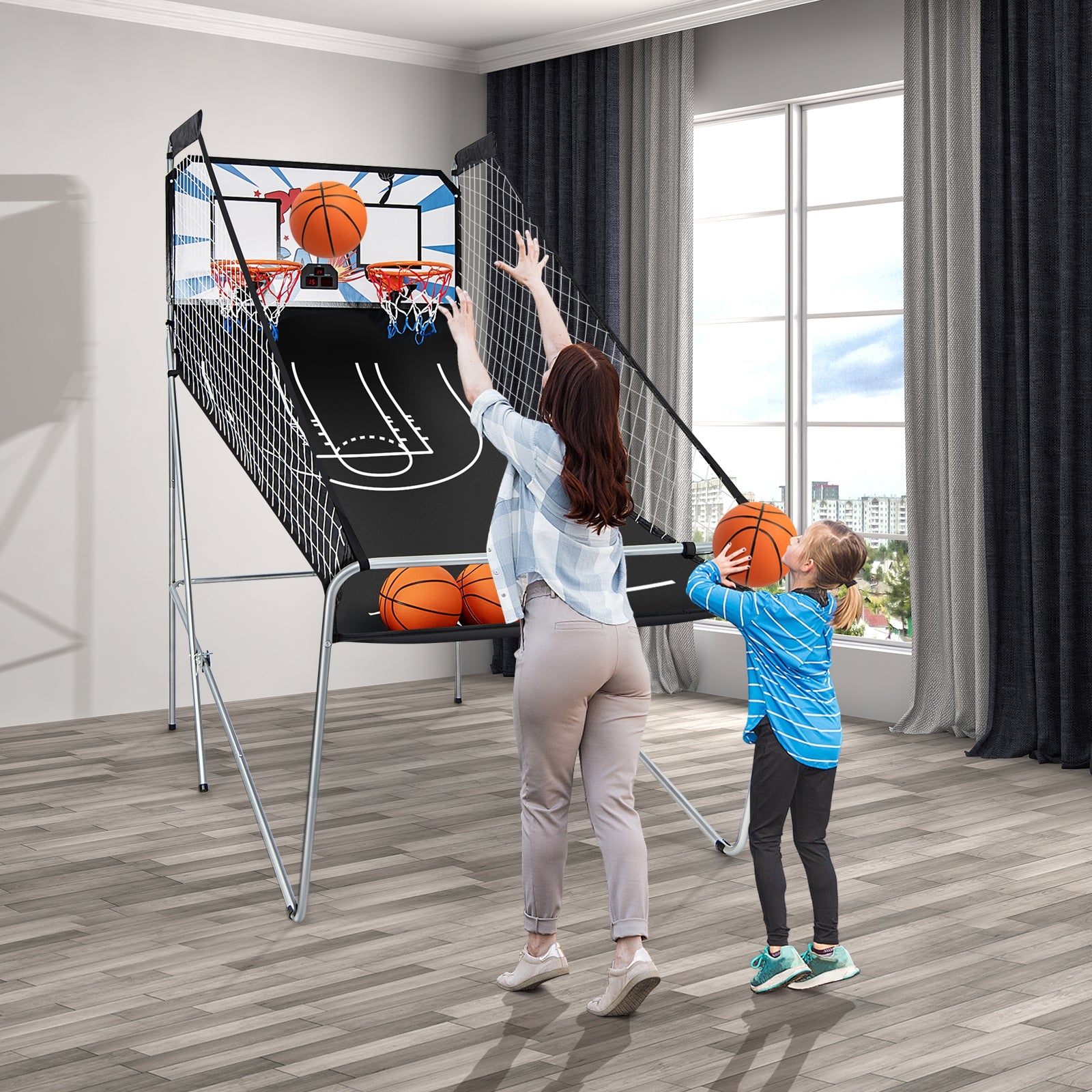 Indoor Double Electronic Basketball Game, 4 Balls, White Game Room at Gallery Canada