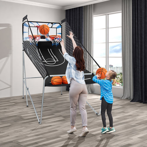 Indoor Double Electronic Basketball Game, 4 Balls, White