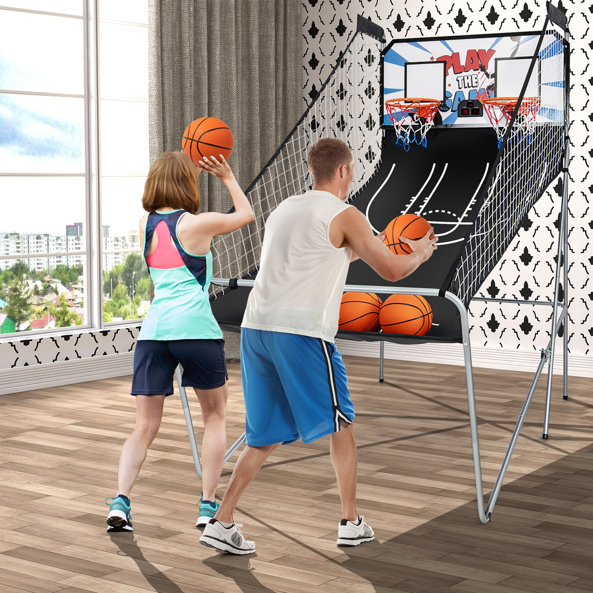 Indoor Double Electronic Basketball Game, 4 Balls, White Game Room at Gallery Canada