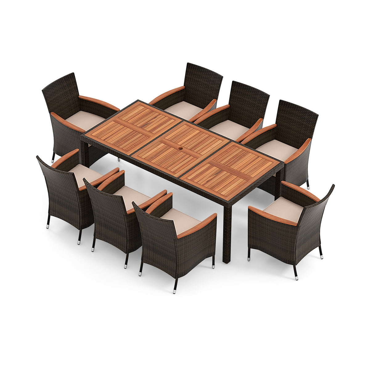9 Piece Outdoor Dining Set, 15 Feet Double-Sided Patio Umbrella, Brown Patio Conversation Sets at Gallery Canada