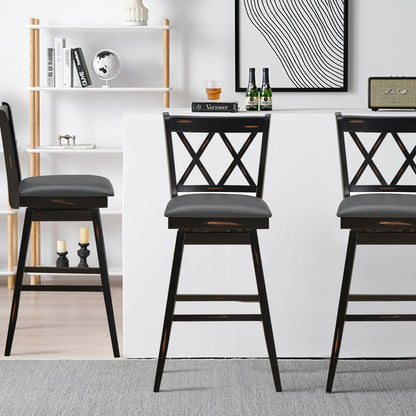 2-Piece 29 Inch Swivel Barstool Set, Rubber Wood Legs, Black Bar Stools at Gallery Canada