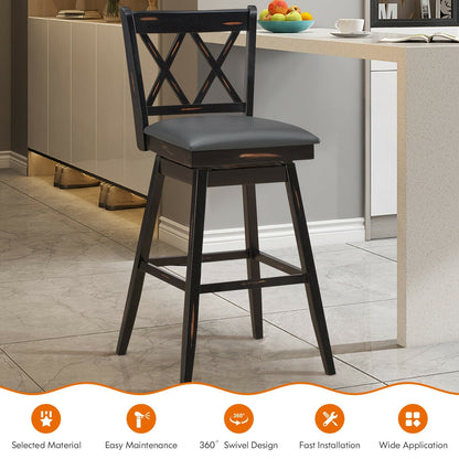 2-Piece 29 Inch Swivel Barstool Set, Rubber Wood Legs, Black Bar Stools at Gallery Canada