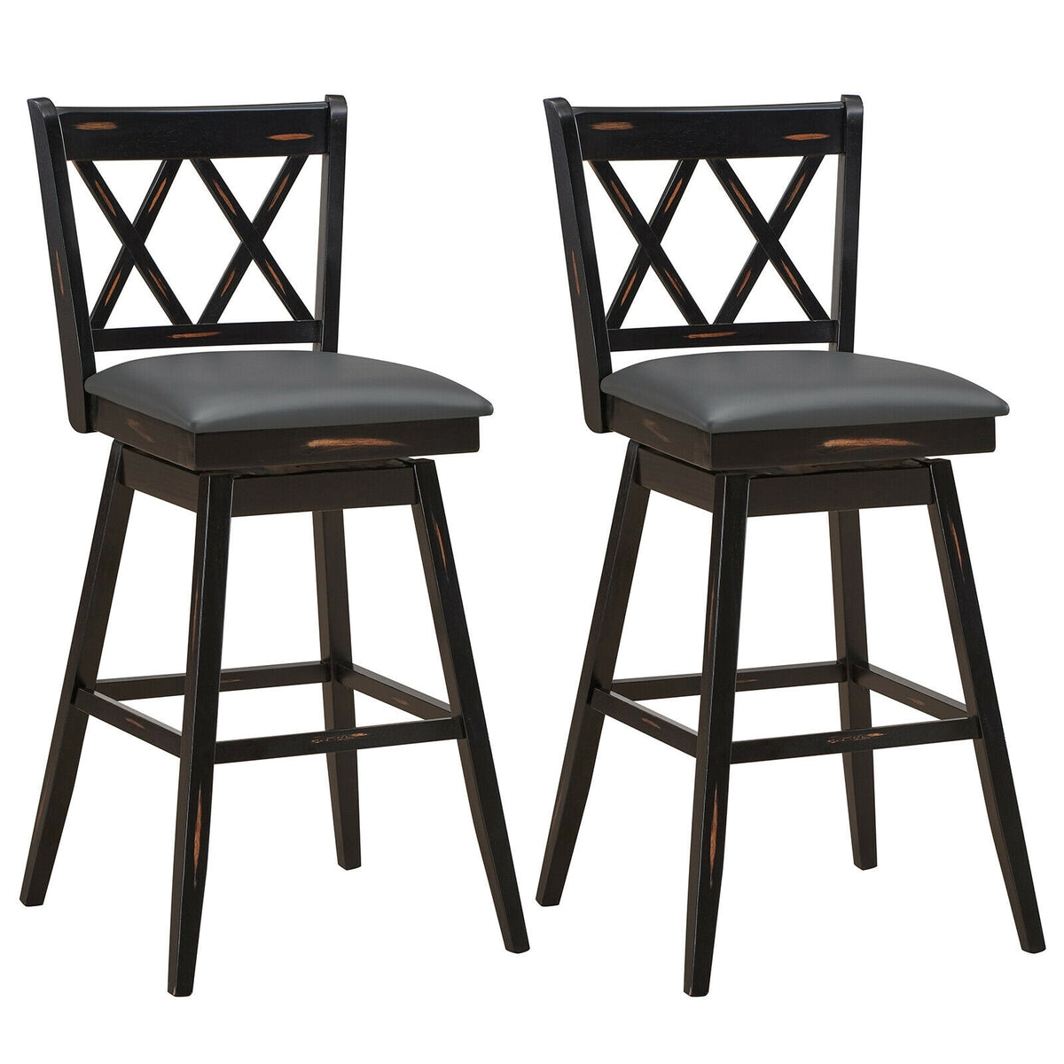 2-Piece 29 Inch Swivel Barstool Set, Rubber Wood Legs, Black Bar Stools at Gallery Canada