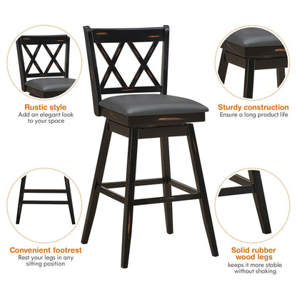 2-Piece 29 Inch Swivel Barstool Set, Rubber Wood Legs, Black Bar Stools at Gallery Canada