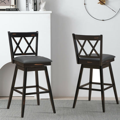 2-Piece 29 Inch Swivel Barstool Set, Rubber Wood Legs, Black Bar Stools at Gallery Canada