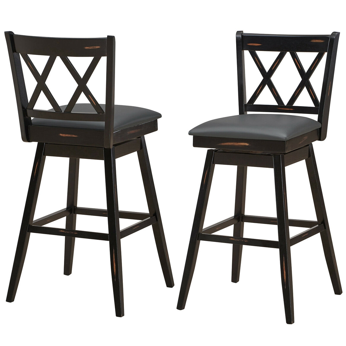 2-Piece 29 Inch Swivel Barstool Set, Rubber Wood Legs, Black Bar Stools at Gallery Canada