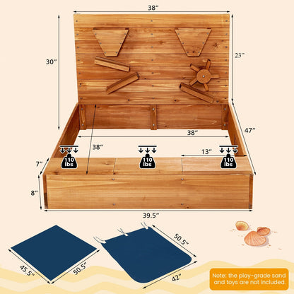 Kids Wooden Square Sandbox With Cover, Brown Sandboxes at Gallery Canada