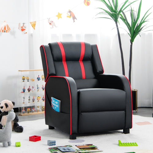 Kids Recliner Chair With Side Pockets, Footrest, Red