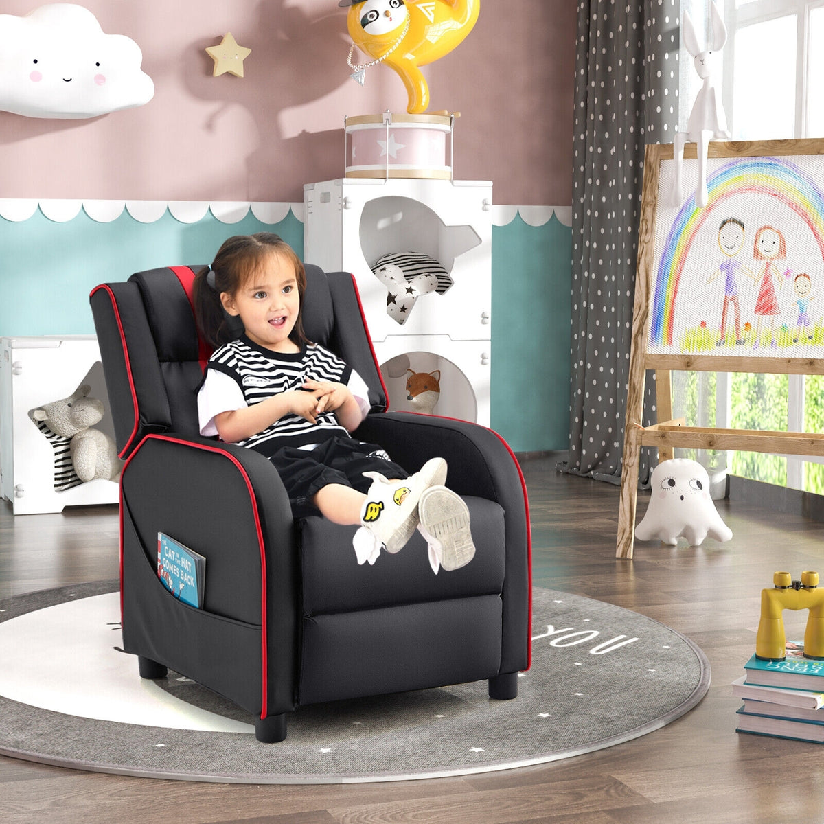 Kids Recliner Chair With Side Pockets, Footrest, Red Kids Chairs & Seating at Gallery Canada