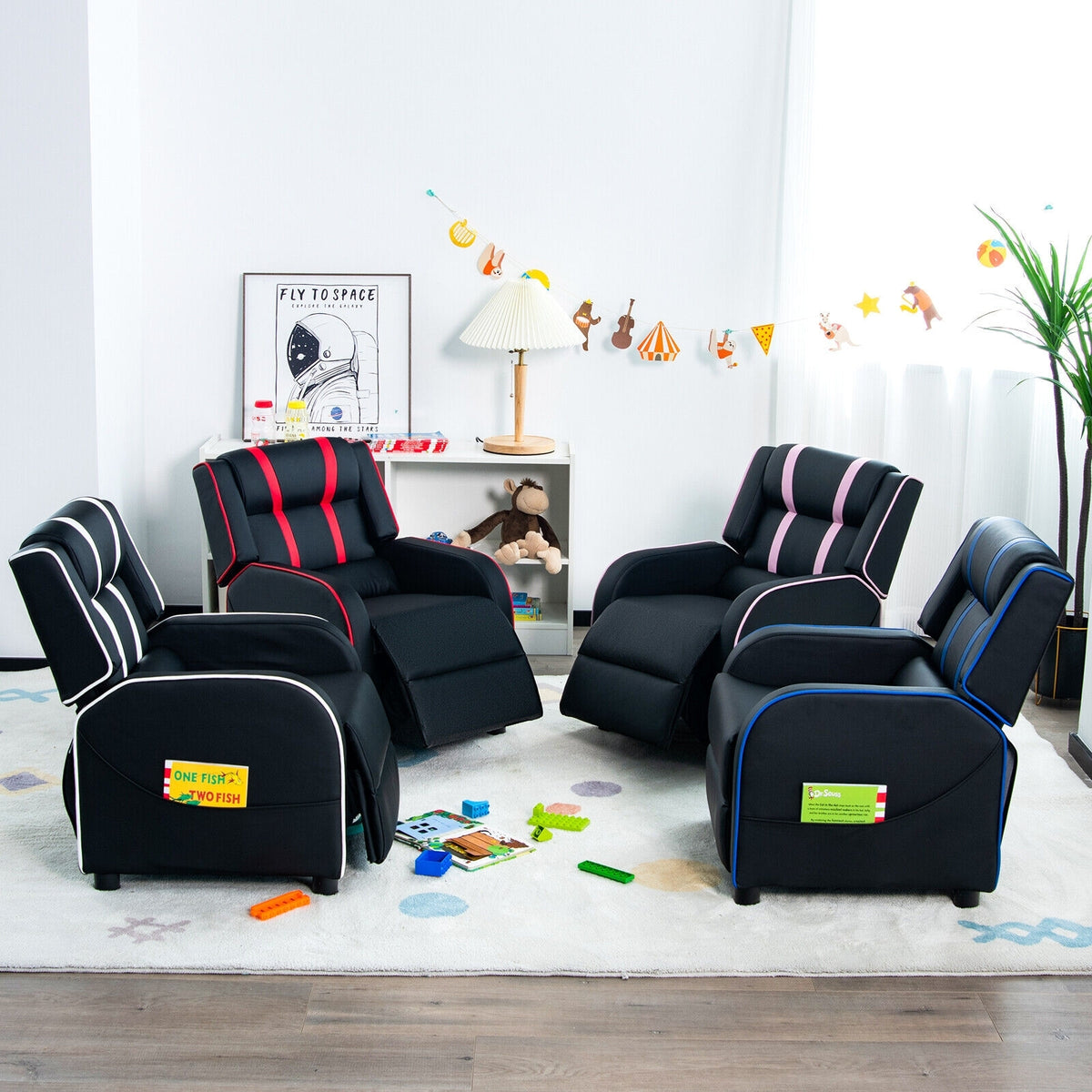 Kids Recliner Chair With Side Pockets, Footrest, Red Kids Chairs & Seating at Gallery Canada