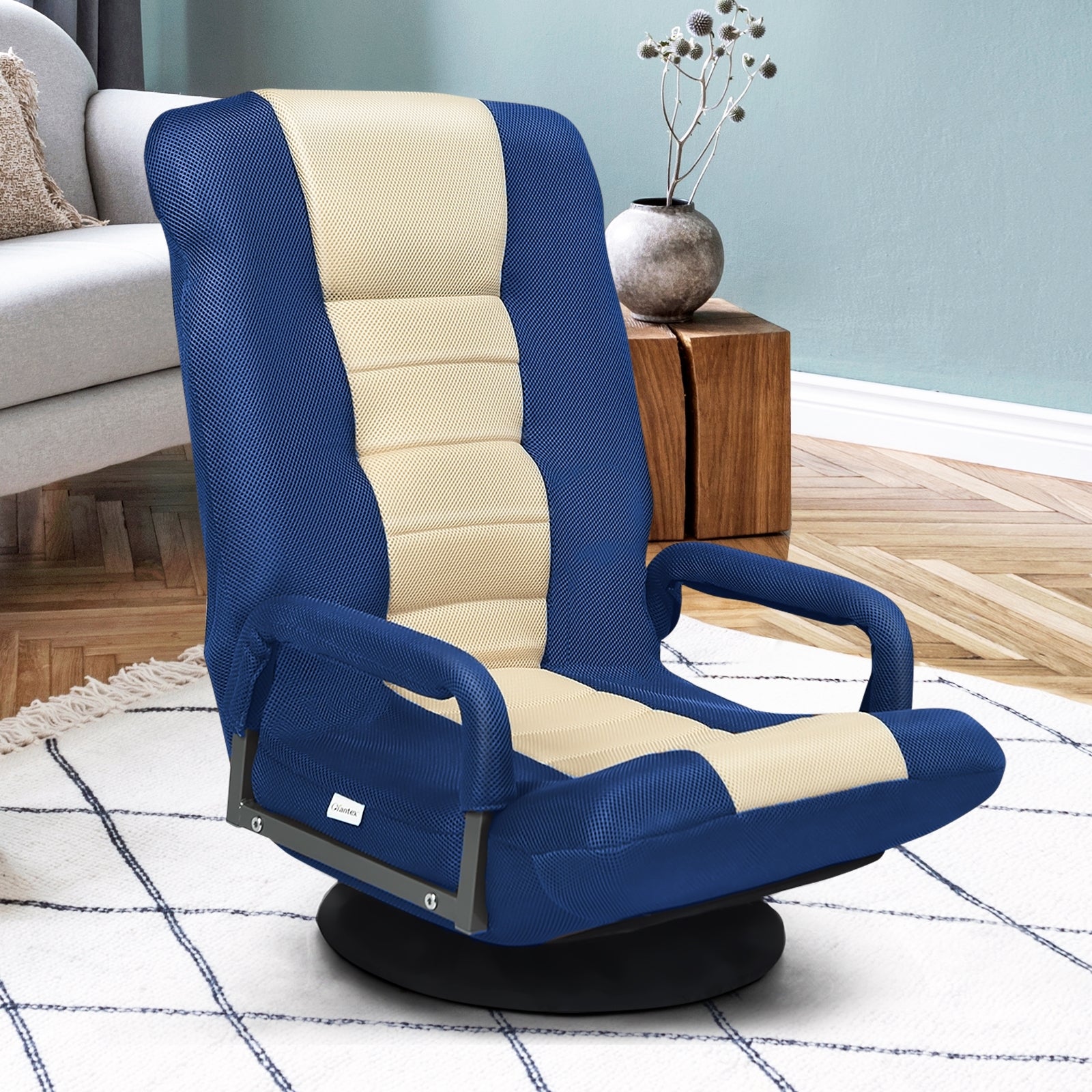 360-Degree Swivel Gaming Floor Chair, Foldable Adjustable Backrest, Blue Floor Chairs at Gallery Canada
