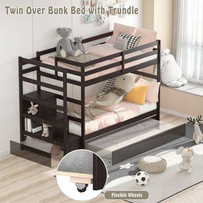Twin Over Twin Bunk Bed, Storage Shelf, Drawer, Dark Brown Bunk Bed Frame at Gallery Canada