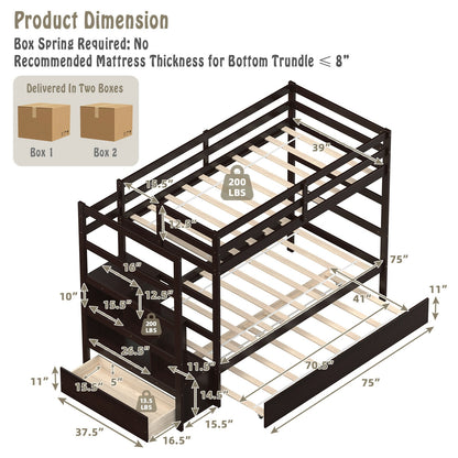 Twin Over Twin Bunk Bed, Storage Shelf, Drawer, Dark Brown Bunk Bed Frame at Gallery Canada