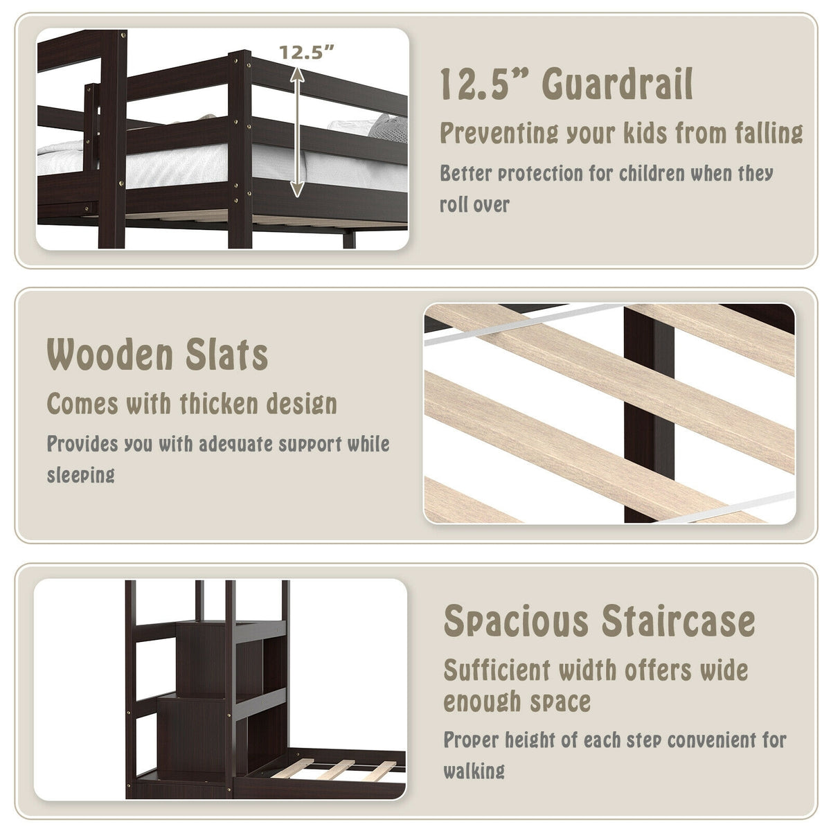 Twin Over Twin Bunk Bed, Storage Shelf, Drawer, Dark Brown Bunk Bed Frame at Gallery Canada