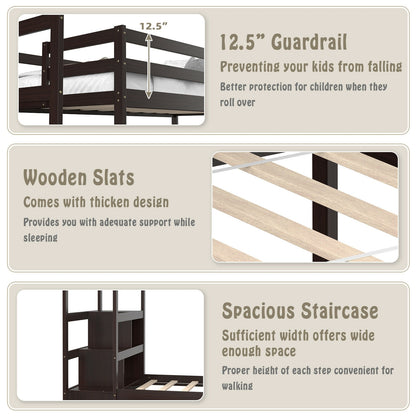 Twin Over Twin Bunk Bed, Storage Shelf, Drawer, Dark Brown Bunk Bed Frame at Gallery Canada