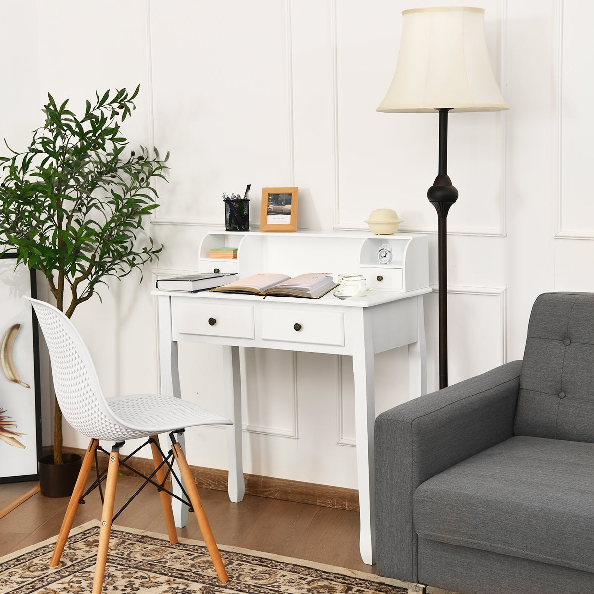 Writing Desk, 2-Tier Vanity Computer Desk, 4 Drawers, White Writing Desks at Gallery Canada
