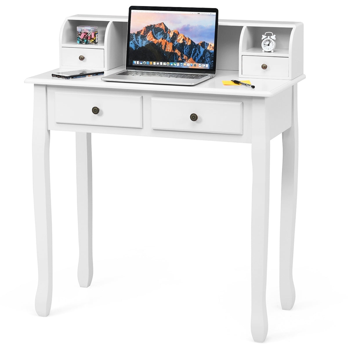 Writing Desk, 2-Tier Vanity Computer Desk, 4 Drawers, White Writing Desks at Gallery Canada