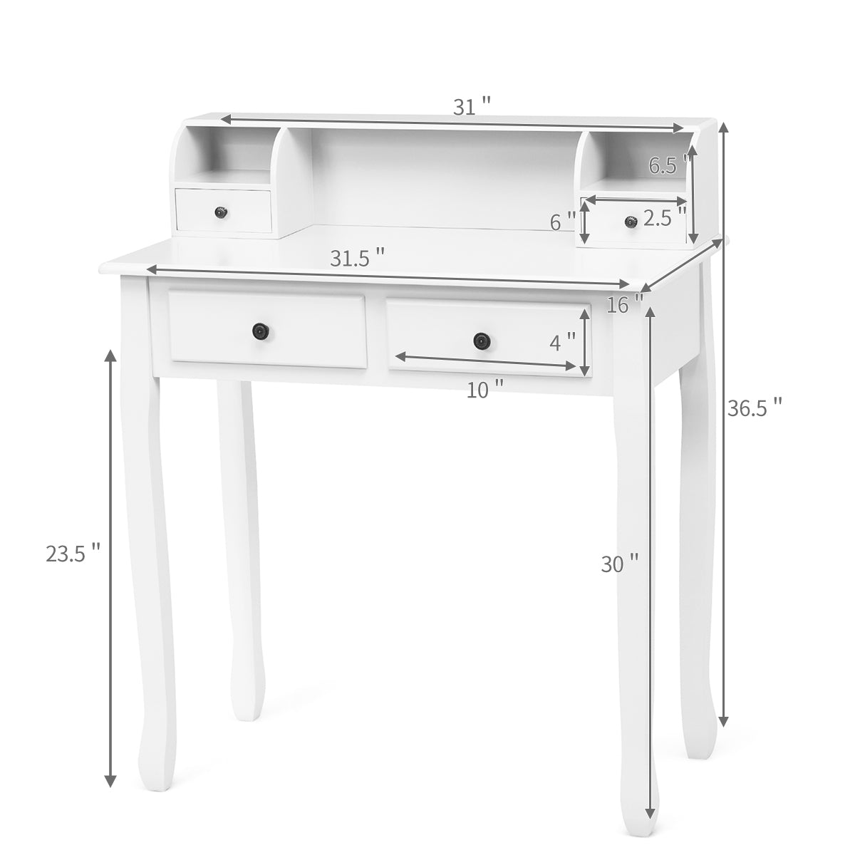 Writing Desk, 2-Tier Vanity Computer Desk, 4 Drawers, White Writing Desks at Gallery Canada