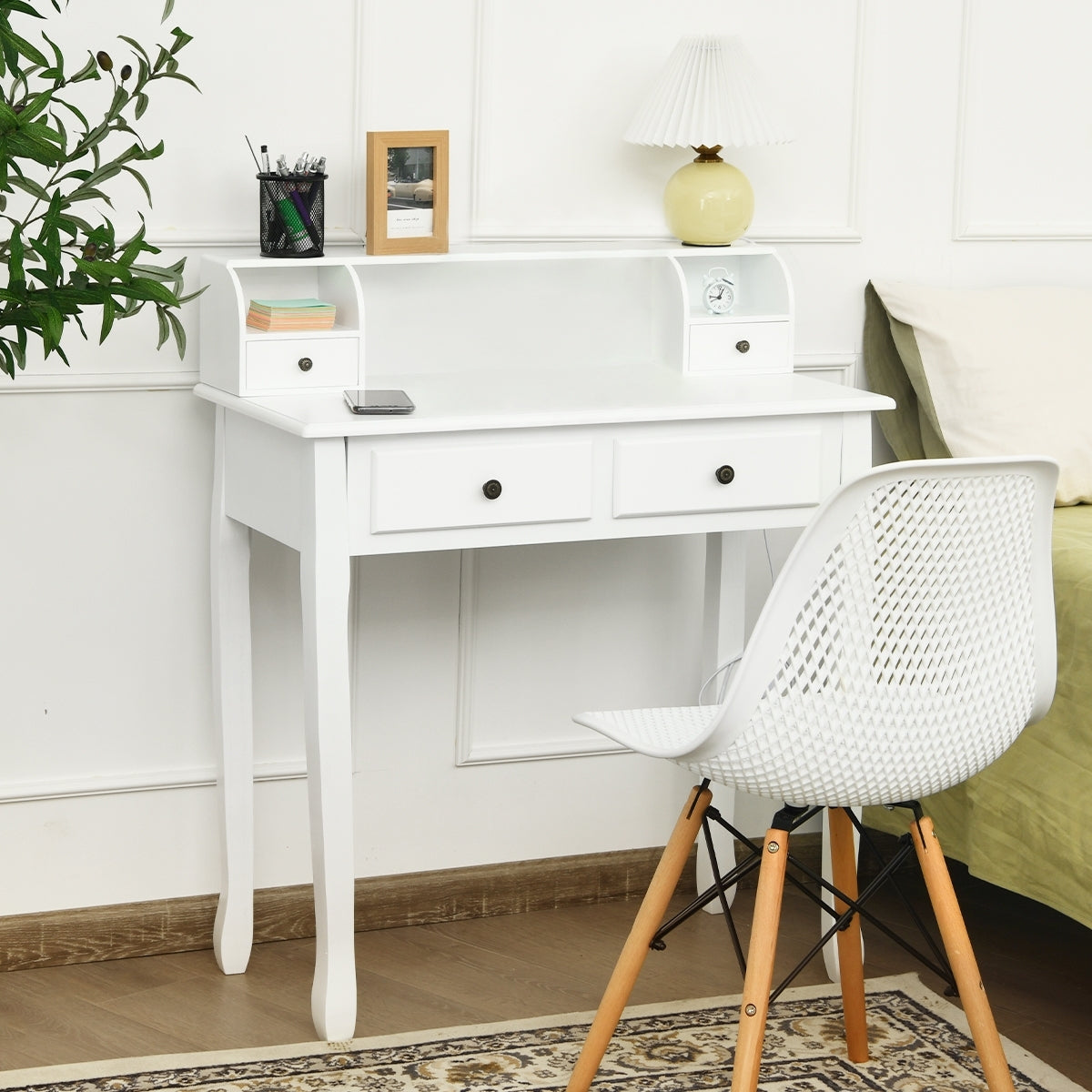 Writing Desk, 2-Tier Vanity Computer Desk, 4 Drawers, White Writing Desks at Gallery Canada