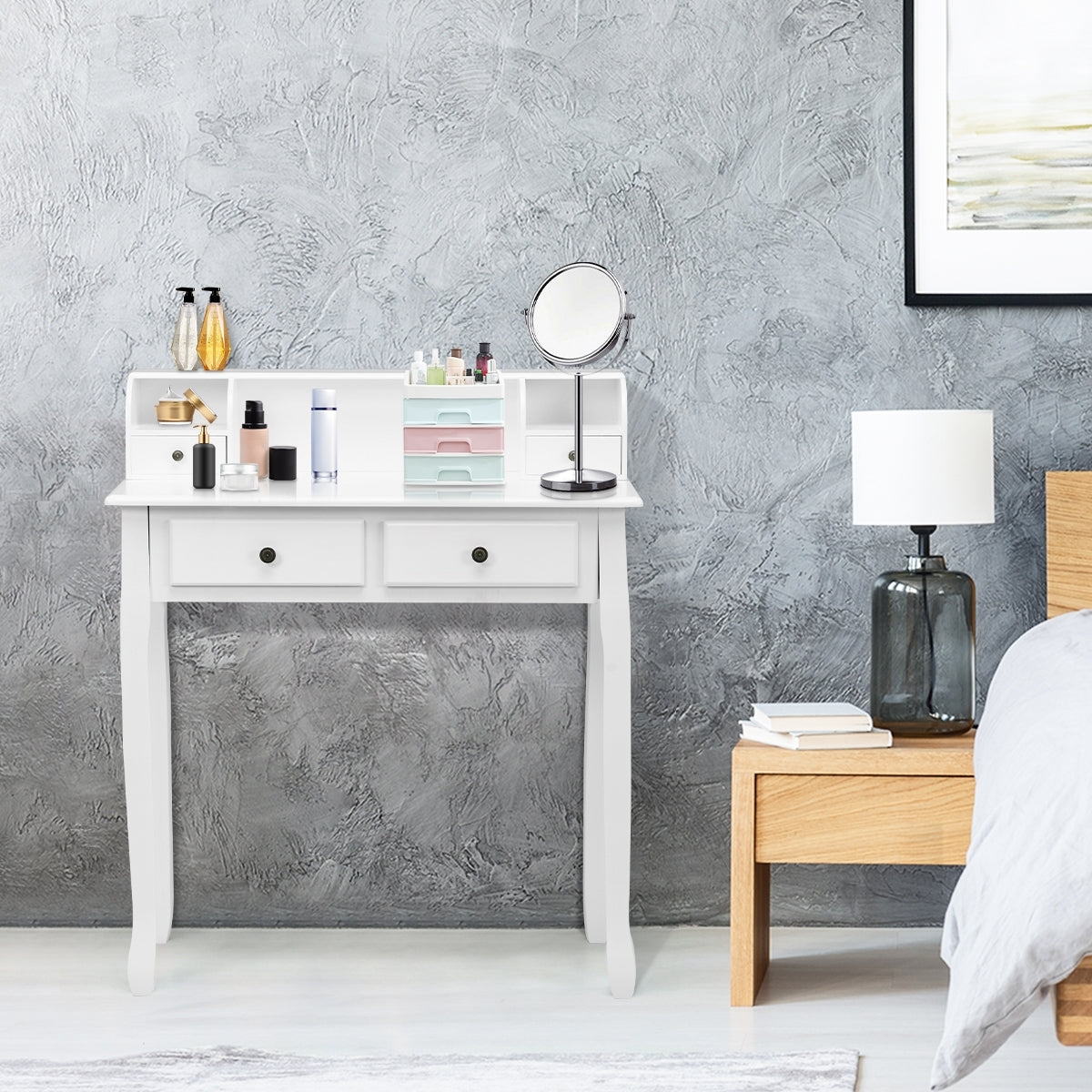 Writing Desk, 2-Tier Vanity Computer Desk, 4 Drawers, White Writing Desks at Gallery Canada