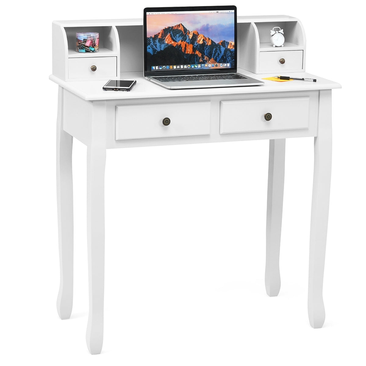 Writing Desk, 2-Tier Vanity Computer Desk, 4 Drawers, White Writing Desks at Gallery Canada