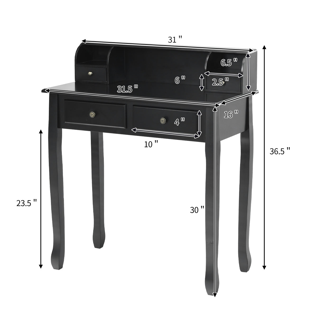 2-Tier Writing Desk, 4 Drawers, Black Writing Desks at Gallery Canada