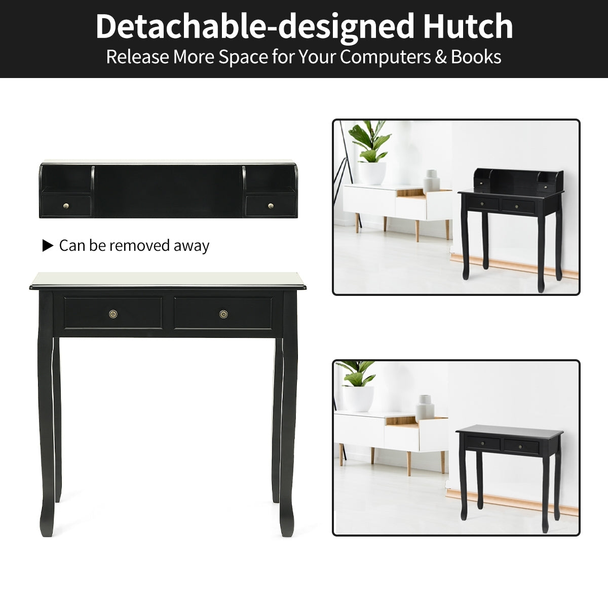 2-Tier Writing Desk, 4 Drawers, Black Writing Desks at Gallery Canada