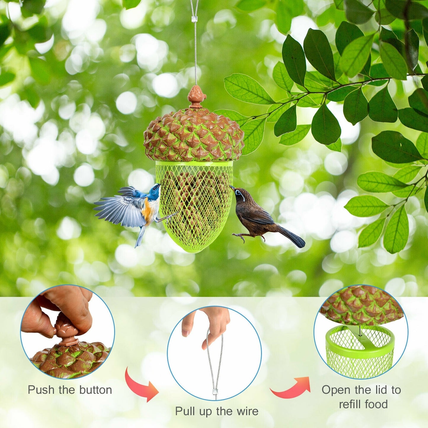 Metal Acorn Wild Bird Feeder, Outdoor Hanging Food Dispenser, Brown Chicken Coops at Gallery Canada