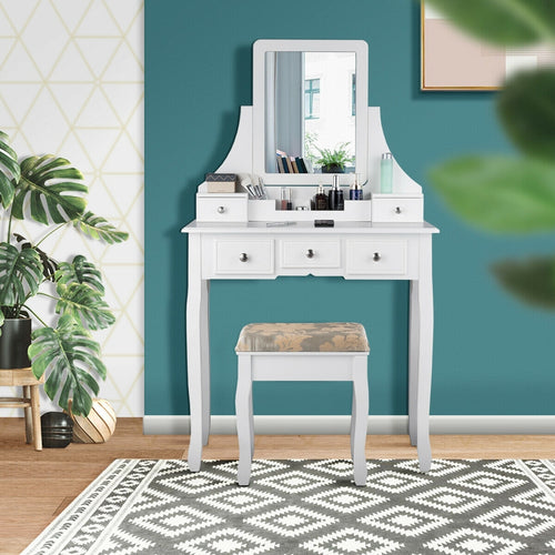 5 Drawer Removable Box Makeup Vanity Set, White