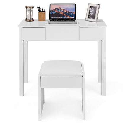 Vanity Makeup Dressing Table Set, Flip Top Mirror, Cushioned Stool, White Makeup Vanities at Gallery Canada