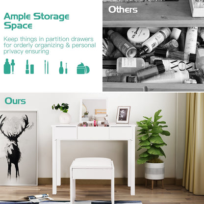 Vanity Makeup Dressing Table Set, Flip Top Mirror, Cushioned Stool, White Makeup Vanities at Gallery Canada