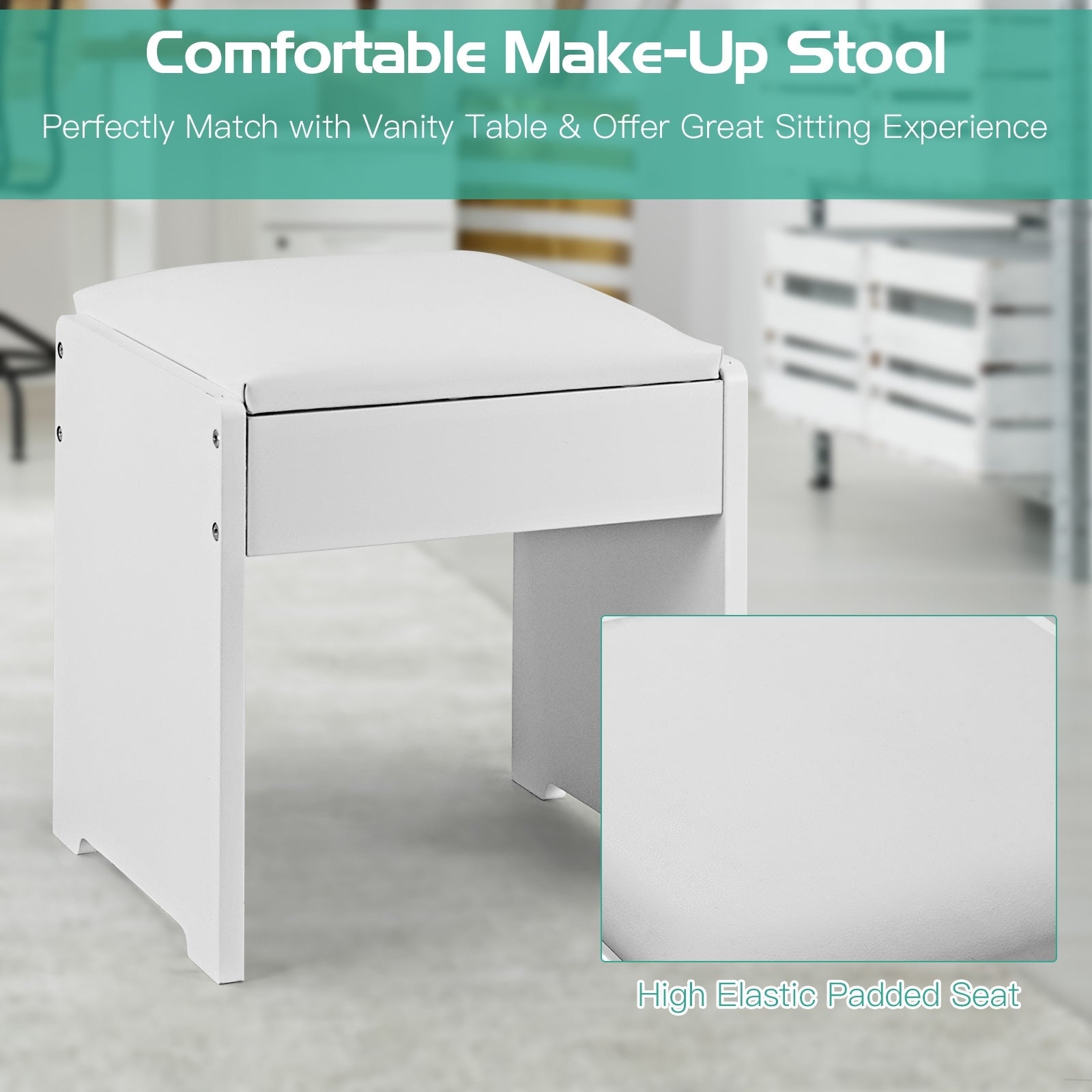Vanity Makeup Dressing Table Set, Flip Top Mirror, Cushioned Stool, White Makeup Vanities at Gallery Canada