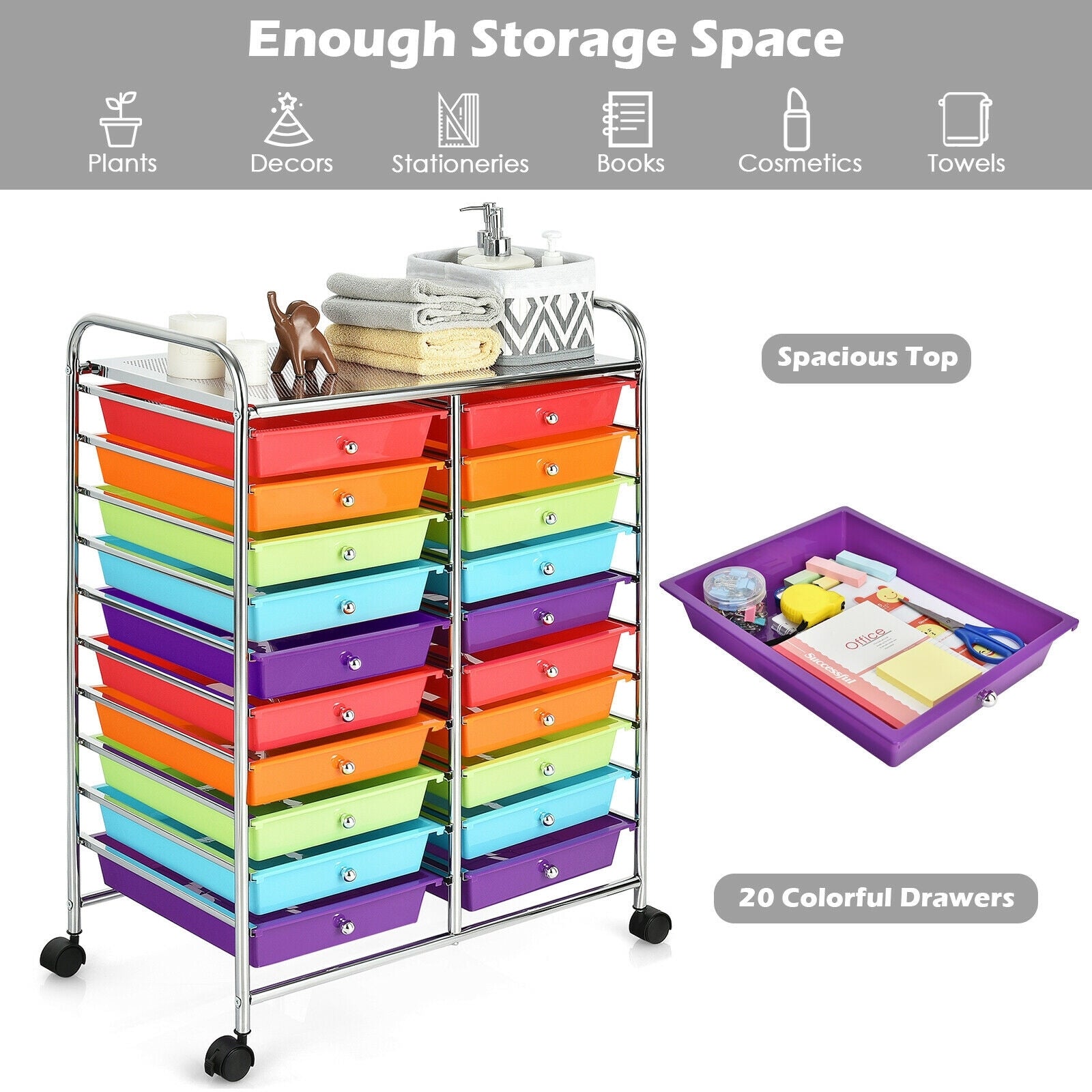 20 Drawers Storage Rolling Cart, Multicolor File Cabinets at Gallery Canada
