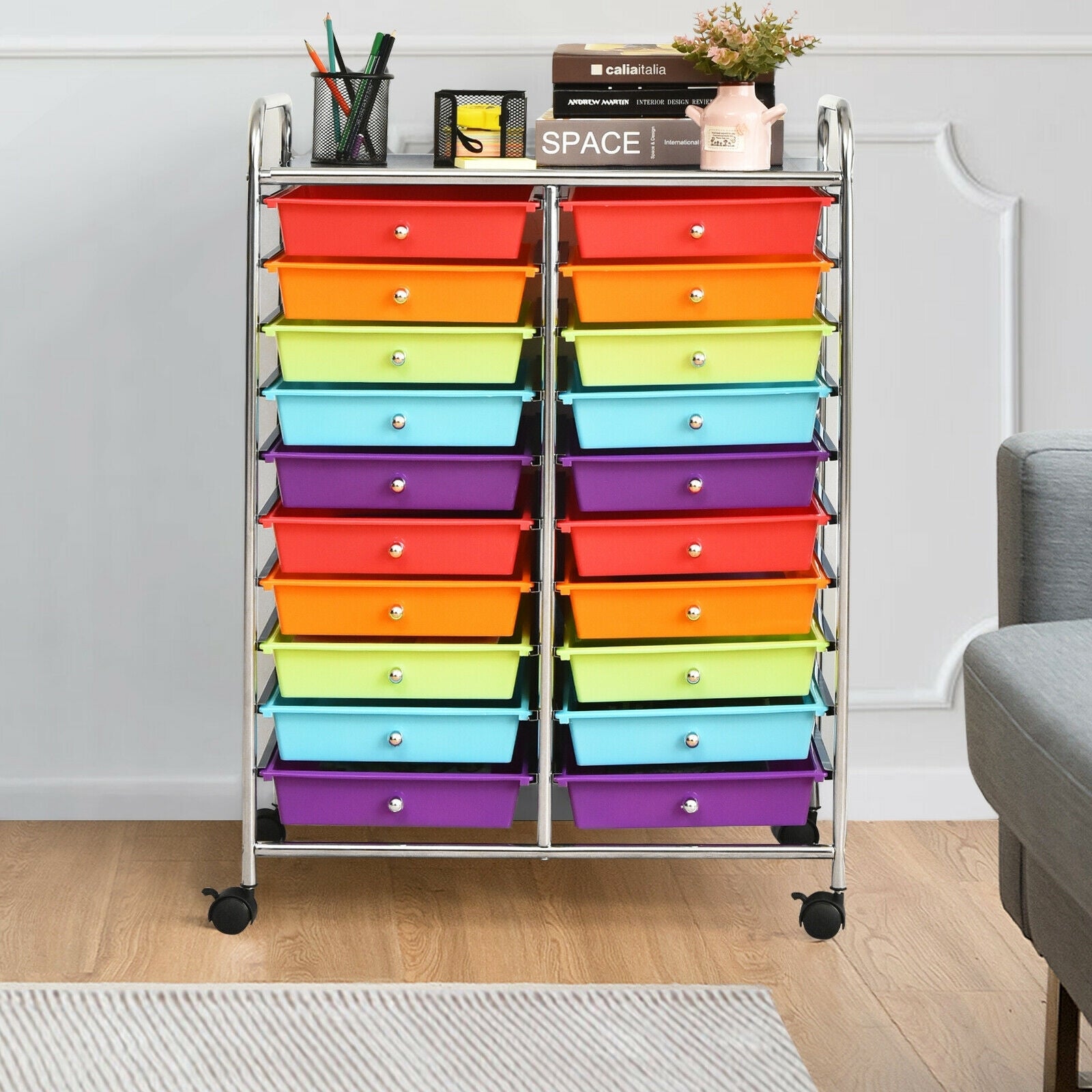 20 Drawers Storage Rolling Cart, Multicolor File Cabinets at Gallery Canada