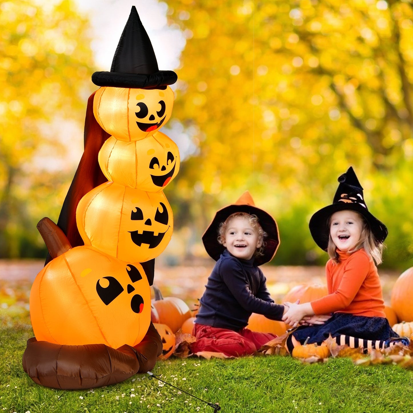 7 Feet Halloween Inflatable Pumpkin, Witch's Hat, LED Lights, Orange Halloween at Gallery Canada