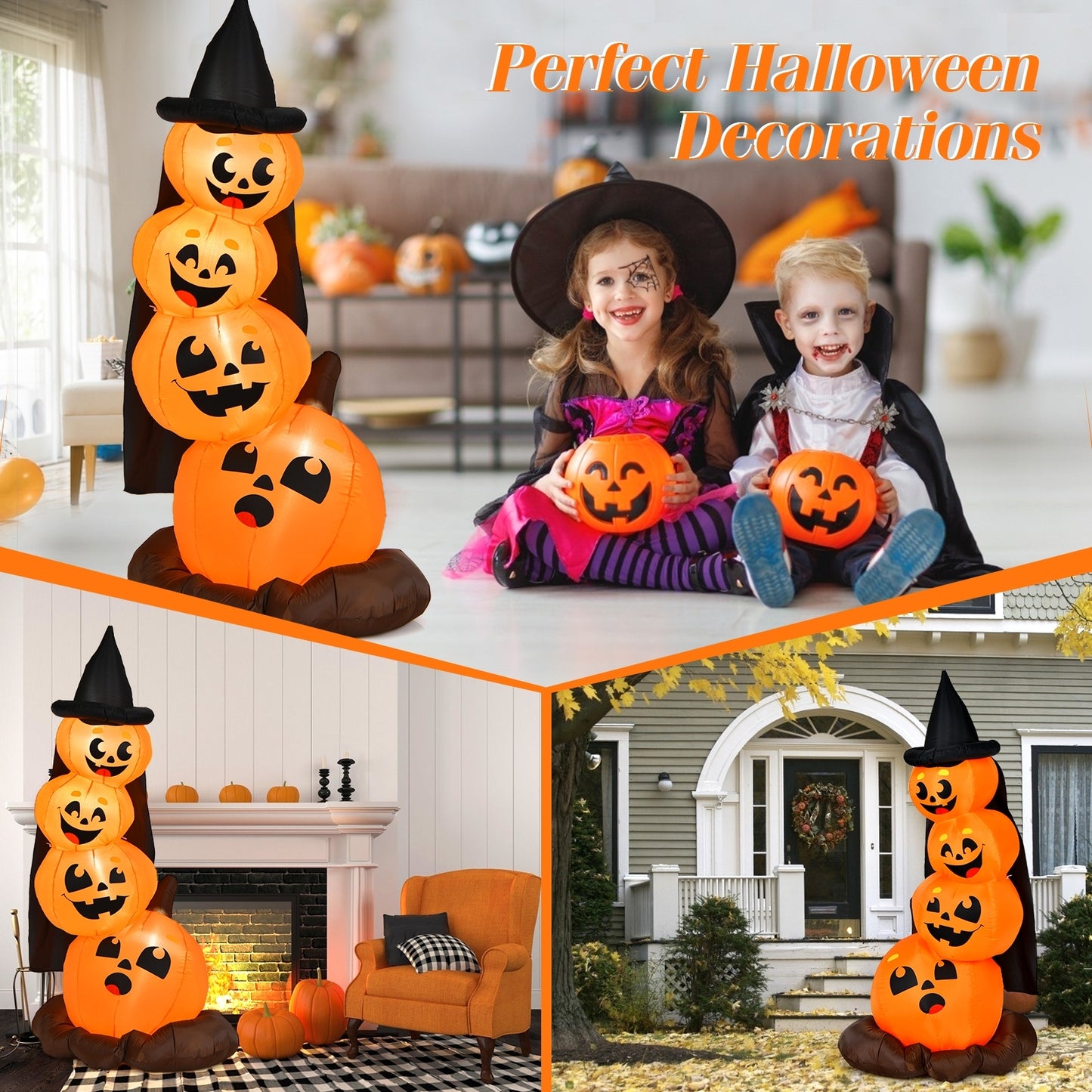 7 Feet Halloween Inflatable Pumpkin, Witch's Hat, LED Lights, Orange Halloween at Gallery Canada