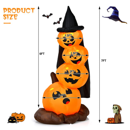 7 Feet Halloween Inflatable Pumpkin, Witch's Hat, LED Lights, Orange Halloween at Gallery Canada