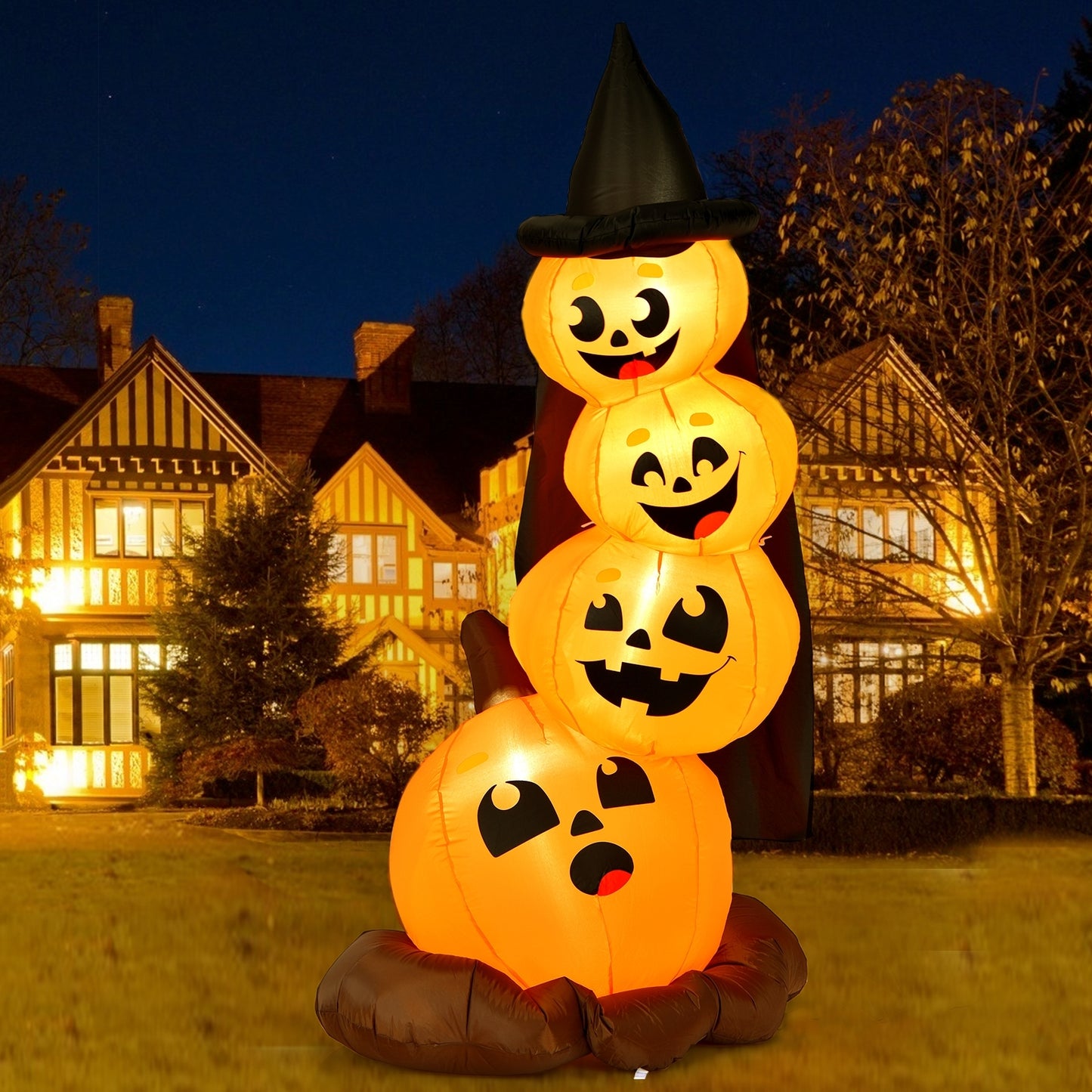 7 Feet Halloween Inflatable Pumpkin, Witch's Hat, LED Lights, Orange Halloween at Gallery Canada