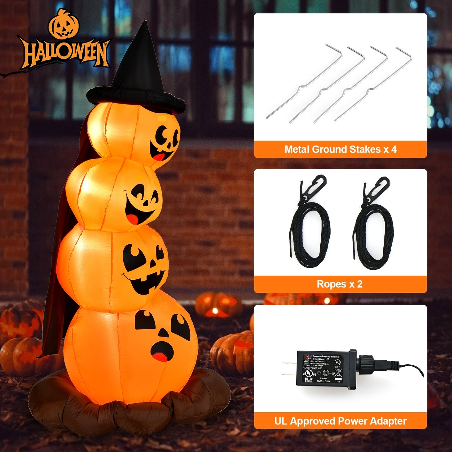 7 Feet Halloween Inflatable Pumpkin, Witch's Hat, LED Lights, Orange Halloween at Gallery Canada