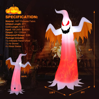 8 Feet Halloween Inflatable Ghost, Rotatable Flame LED Lights, White Halloween at Gallery Canada