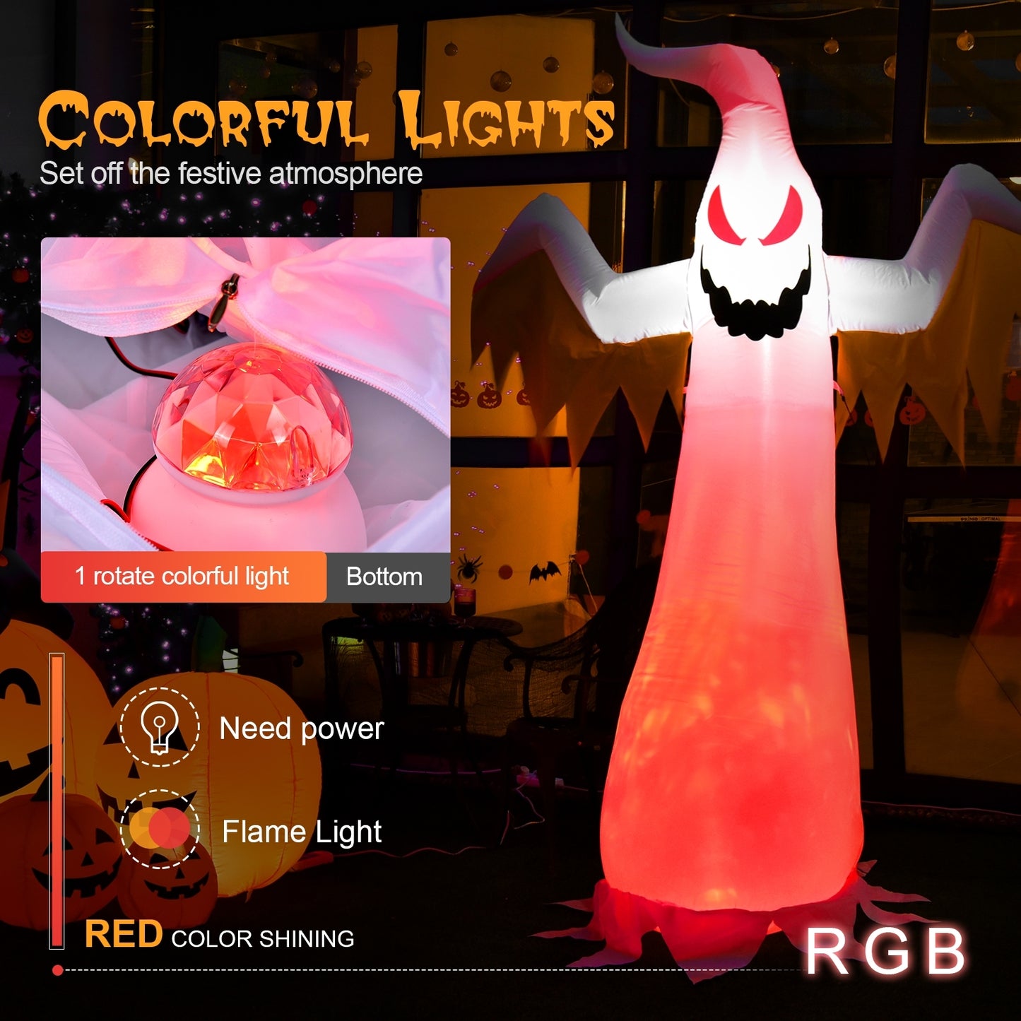 8 Feet Halloween Inflatable Ghost, Rotatable Flame LED Lights, White Halloween at Gallery Canada