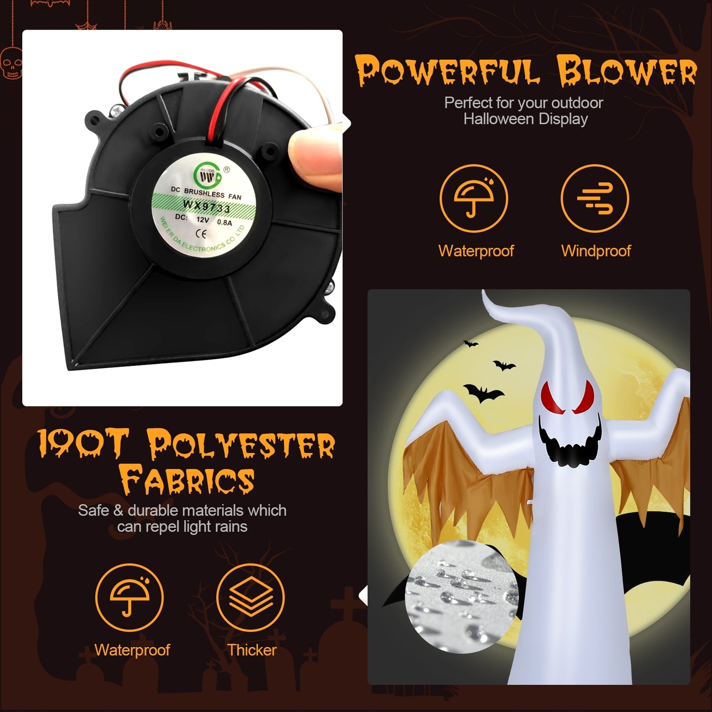 8 Feet Halloween Inflatable Ghost, Rotatable Flame LED Lights, White Halloween at Gallery Canada