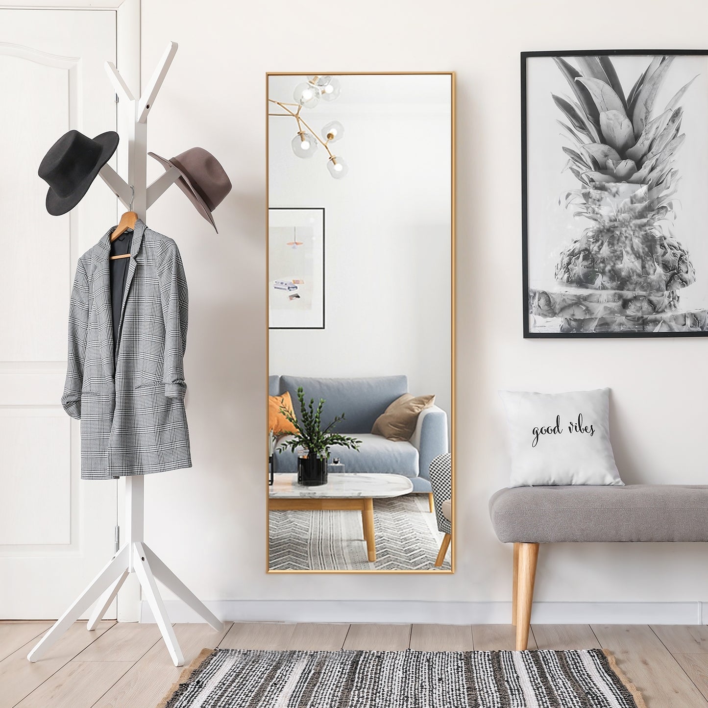 59 Inch Full Length Mirror, Large Rectangle Bedroom Mirror, Golden Wall Mirrors at Gallery Canada