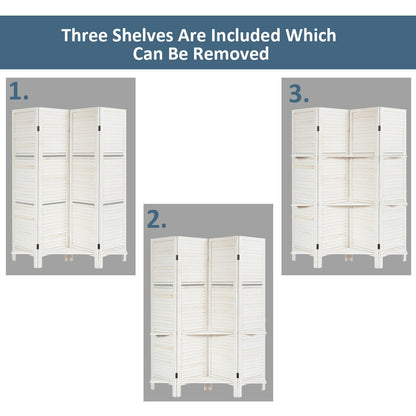 4 Panel Folding Room Divider Screen, 3 Display Shelves, White Room Dividers at Gallery Canada
