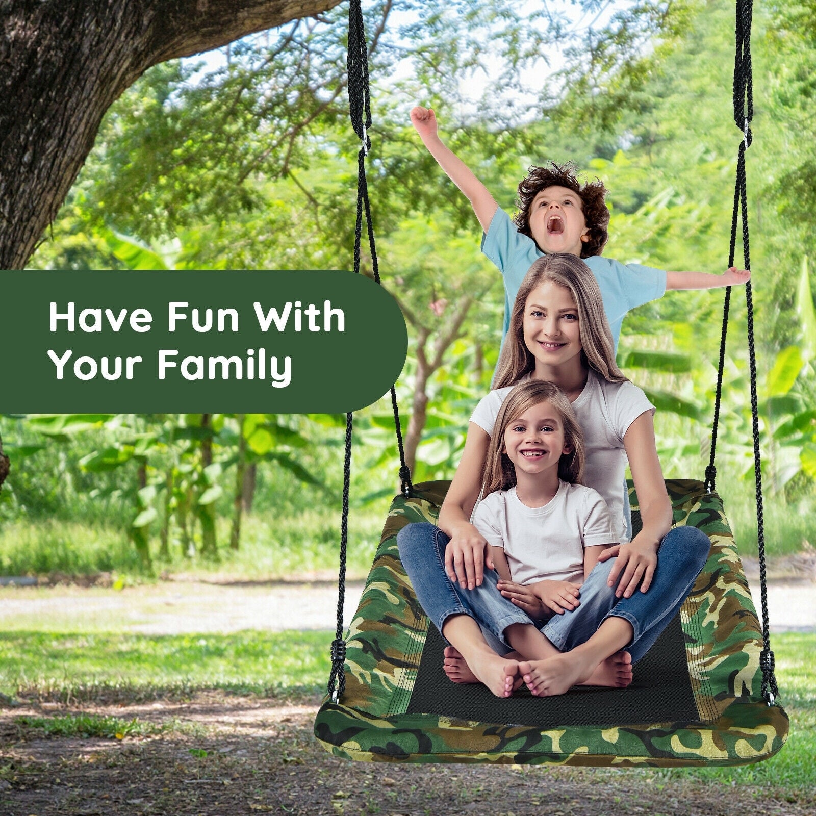 60 Inches Platform Tree Swing, 2 Hanging Straps, Camouflage Swing & Playsets at Gallery Canada