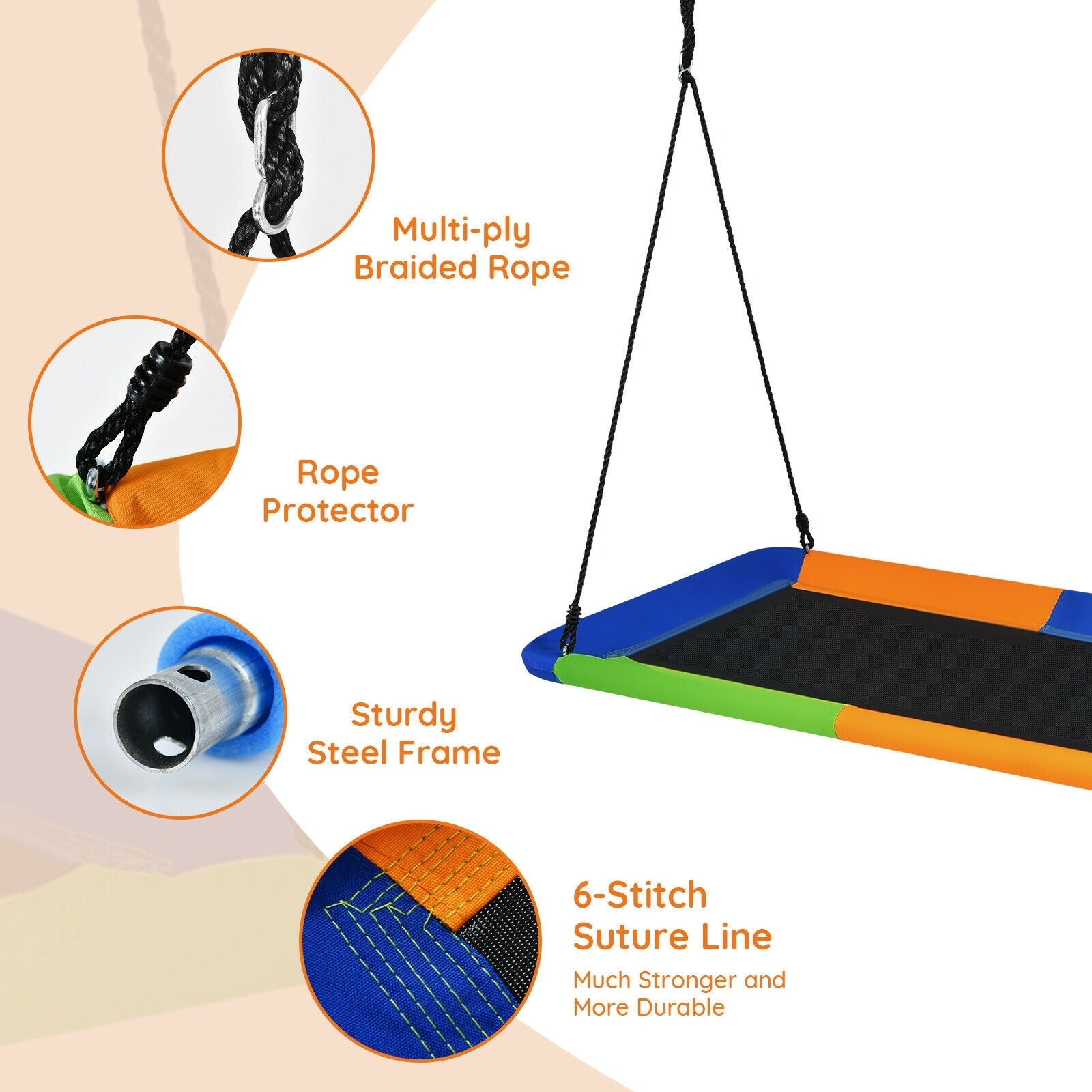 60 Inch Platform Tree Swing, Outdoor With 2 Hanging Straps, Orange Swing & Playsets at Gallery Canada